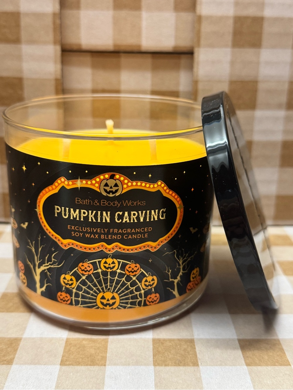 NEW B&BW Pumpkin Carving 3 wick candle